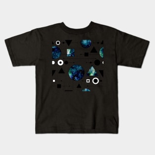 Watercolor Little Squares, Circles and Triangles with Outer Space Texture Kids T-Shirt